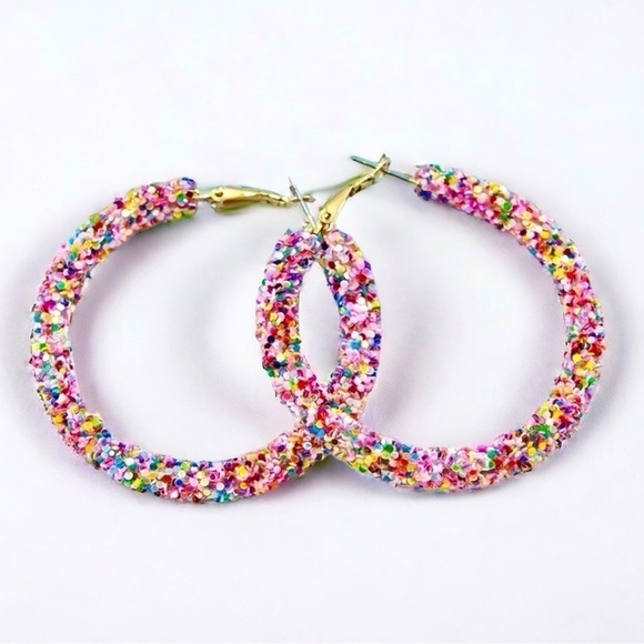 Confetti Glitter Gold Hoop Earrings Multi Color Nwt - Picture 1 of 8